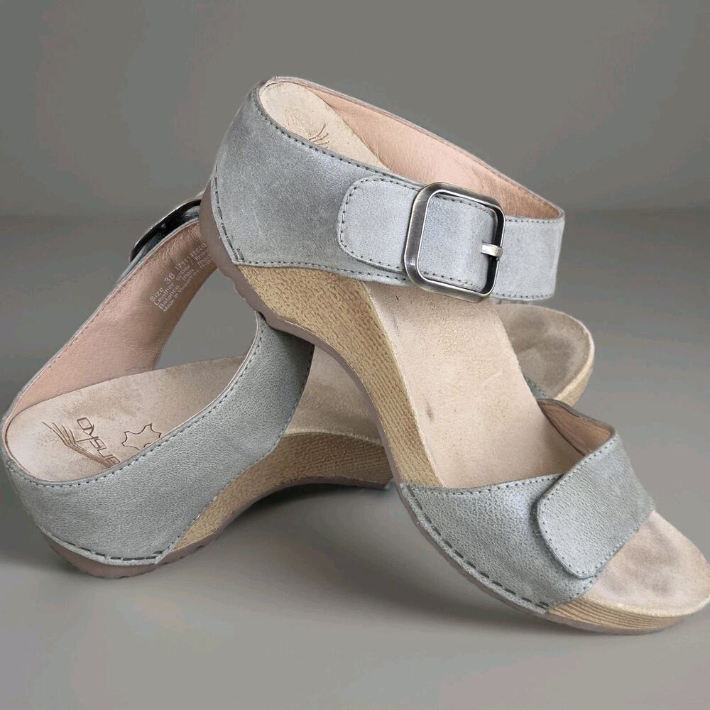 LKNW! - Dansko Womens TANYA Sky Blue Nubuck Leather Wedge Sandals 38 /US 7.5